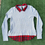 J.Crew Gray Long sleeve shirt with Red Tartan Plaid collar and hem, size small Photo 0