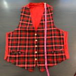 Women's Christmas Vest Reversible Plaid Red Holiday Gold Button Front Pockets Size M Photo 8