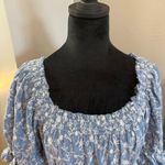 Old Navy  Scoop‎ Neck Short Sleeve Ruffle Blue White Embroidered Floral Dress M Photo 4