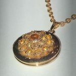 Vintage Gold Tone Avon CZ Citrine Rhinestone Locket Pendant Necklace Photo 3