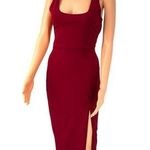 Lulus  Burgundy Red Bodycon Midi Dress Square Neck, Open Back, Side Slit, Size S Photo 0