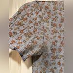 American Eagle  Blue Waffle Floral Thermal Crop Top Lettuce Hem Stretch Size XXS Photo 5