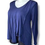 Jennifer Lopez JLo Womens Shirt Blouse Sweater Top Asymmetrical Navy Blue Large Photo 6