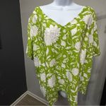 Ava & Viv Lime Green White Floral Linen Blend Rayon Blouse Photo 10