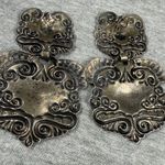 Vintage Black Silver Ornate Luggage Tag Articulated Earrings Scrollwork Design Photo 5
