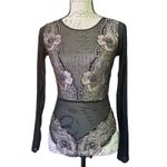 Black Lace Rose Gold Long Sleeve Teddy Bodysuit Size XS Photo 2