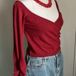 Windsor New Red Surplice V-Neck Long Sleeve Crop Sweater Top Photo 1