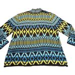 Ruby Rd Cardigan Womens Large Black Yellow Green Aztec Pattern USA Sweater VTG Blue Photo 1