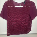 Banana Republic  sheer burgundy short-sleeve blouse with a lace overlay size S Photo 0