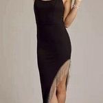 City Triangles Crepe Scoop Neck Sheath Dress with Crystal Fringe Size 1 Juniors Black Photo 0