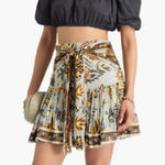 Farm Rio  Bead-embellished tie-front printed metallic fil coupé mini skirt x s Photo 0