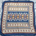 Fringe Scarf Square Southwestern Pattern Blue White Lightweight FLAWS Stripes Photo 1