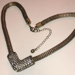 Brass Tone CZ Rhinestones V Pendant Hollow Snake Chain Necklace Photo 5