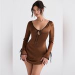 House Of CB  Sakina Long Sleeve Satin‎ Minidress Espresso Coffee Brown NWOT sz XS Photo 3