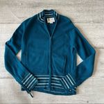 Urban Outfitters Large Blue Zip Up Cardigan Sweater Preppy Y2K Teal Stripe Photo 1