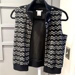 Talbots  Petites Fuzzy Chevron Zip Vest Black White Size Small Petite Photo 1