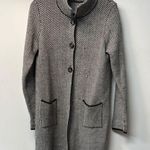 None Chic Black and White Herringbone Coat Jacket 3 Buttons Mock Neck Collar Size L Photo 0