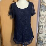Leo & Nicole  crochet lace overlay top Navy Size Medium Photo 1
