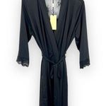 Jane Lamerton black satin lace trim belted midi robe size small NEW Photo 0
