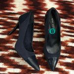 Nine West Navy Blue Genuine Leather Patchwork Cap Pointed Toe Stiletto 3.5” Heels Pumps Office Siren Photo 0