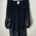 Max Studio MSSP Size M Black Shift Dress With Metallic and Velvet Floral Design Photo 0