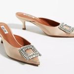 Bibi Lou Anthropologie Cream Satin Jewled Heeled Mules 38 Size 8 Photo 0