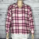 Isaac Mizrahi Issac Mizrahi Live! 20W Pink Plaid - White Layered Button Down Flannel Shirt Top Photo 0