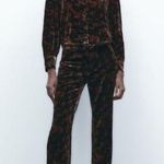 ZARA womens small black floral velvet Charlotte pant flared leg dress pants NWT Photo 0