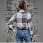 SheIn Fleece Brown Checked Sweater Jacket size large Photo 3
