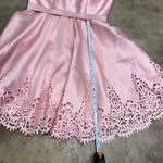 Sherri Hill  eyelet lace satin coquette pink plunge neck prom homecoming dress Photo 6