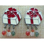 None CHRISTMAS Earrings Dangle Beads Enamel Presents With Bows Holiday Party 1.75" Photo 3