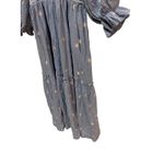 Blue Embroidered Gauze Midi Dress Square Neck Smocked Bodice Puff Sleeve Tiered Size M Photo 2