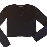 Brandy Melville  Black Henley Crop Sweater Ribbed S M Photo 0