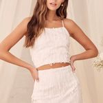 Lulus White Fringe Lace Up Two Piece Set Photo 0