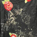 One Girl Who Black Floral Embroidered Full Front Zip Sweater Photo 4