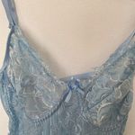 Vintage baby blue embroidered cupped bow tie sheer lace bodysuit size small Photo 2