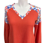 Southern Stitch Orange Waffle Knit Floral Patchwork Long Sleeve Top Size L Photo 1
