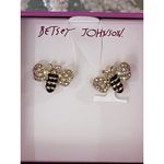 Betsey Johnson  BUZZ & BLOOM Bumble Bee Gold Tone Crystal Stud Earrings NWOTS Photo 3