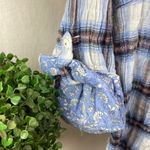 Live a Little  Blue & White Plaid Gingham Short Sleeve Button Up Blouse Top M Photo 2