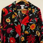 Natori  Floral Button Front Top Size Small Long sleeve red black PJs Sleep Shirt Photo 2