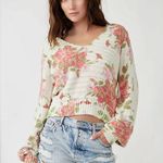 Free People  Off-the-Shoulder Floral Sweater - Cream and Pink Photo 1