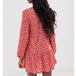 ASOS Red Ditsy Floral Boho Smock Long Sleeve Mini Shirt Dress Size 2 Feminine Photo 1