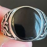 Round black obsidian S925 silver ring size 7.5 Photo 4