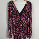 ASOS Zebra Print Plunge Long Sleeve Mini Dress Women's 10 Going Out Party Ruched Photo 2