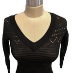 Catherine Malandrino  Black Crochet Mini Dress XS Long Sleeve Knit w/ Nude Slip Photo 4