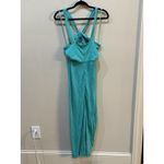 Rebecca Vallance Dress Turquoise Riccardo Ruched Cutout Jersey Midi Size 4 Green Photo 2
