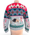 Vintage Skyr Knit Shetland Wool Sweater Native Art Buffalo Horse Rider Teepees Gray Size M Photo 3