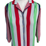 Vintage Teddi of California Sheer Striped Blouse Red Green Blue Mod Retro Style Size 8 Photo 0