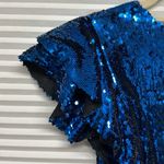 ZARA Blue Sequin Flutter Ruffle Sleeve V-Neck Bodycon Mini Cocktail Dress Photo 8