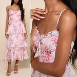 Lulus Lulu’s Immaculate Cutie Light Pink Floral Sleeveless Tiered Midi Dress NWT XXL Photo 1